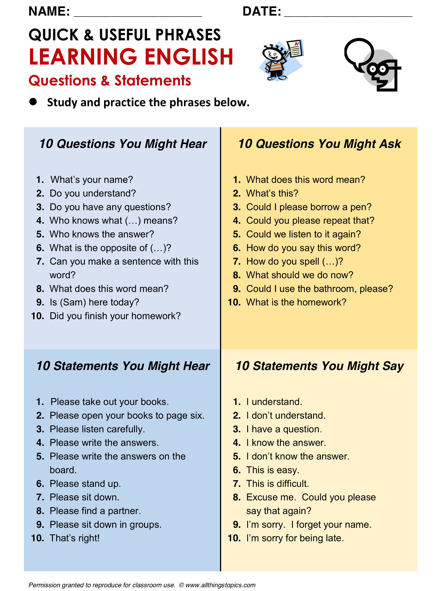 Common Phrases Worksheet