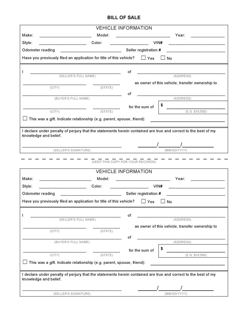 free bill of sale form pdf