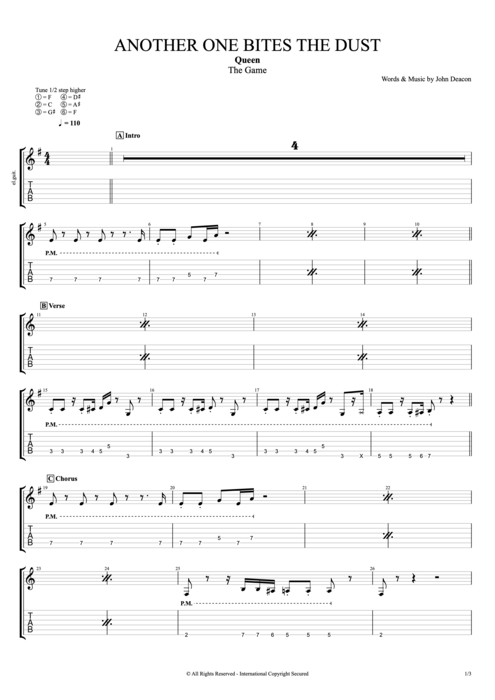 another one bites the dust bass tab pdf