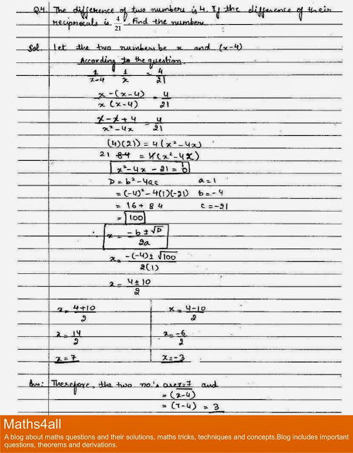 quadratic equation problems class 10 pdf